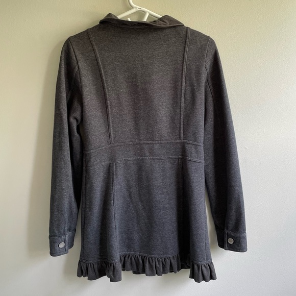 STELLA STARR GREY GRAY FITTED JACKET BUTTONS RUFFLE FLEECE LINED POCKETS - Picture 4 of 10